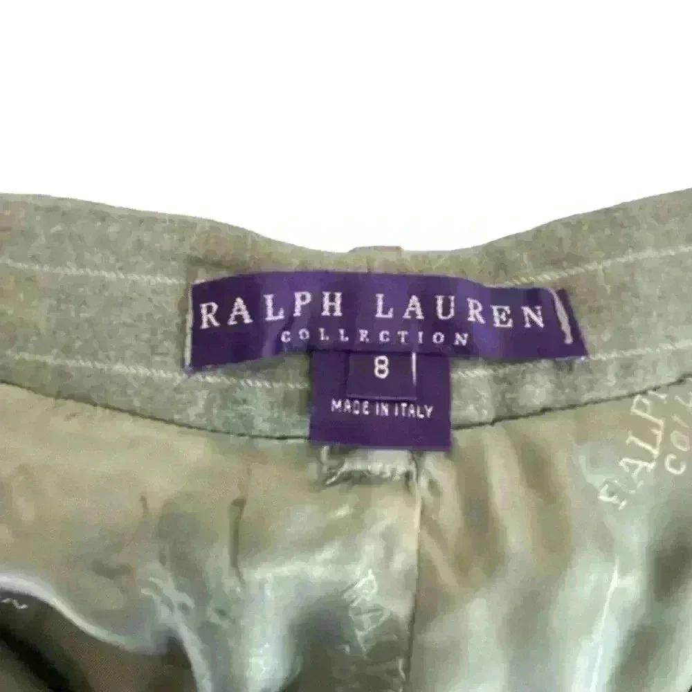 Ralph Lauren Purple Tag Wool 2 Piece Pant Suit Gray White Pinstripes Size 6/8